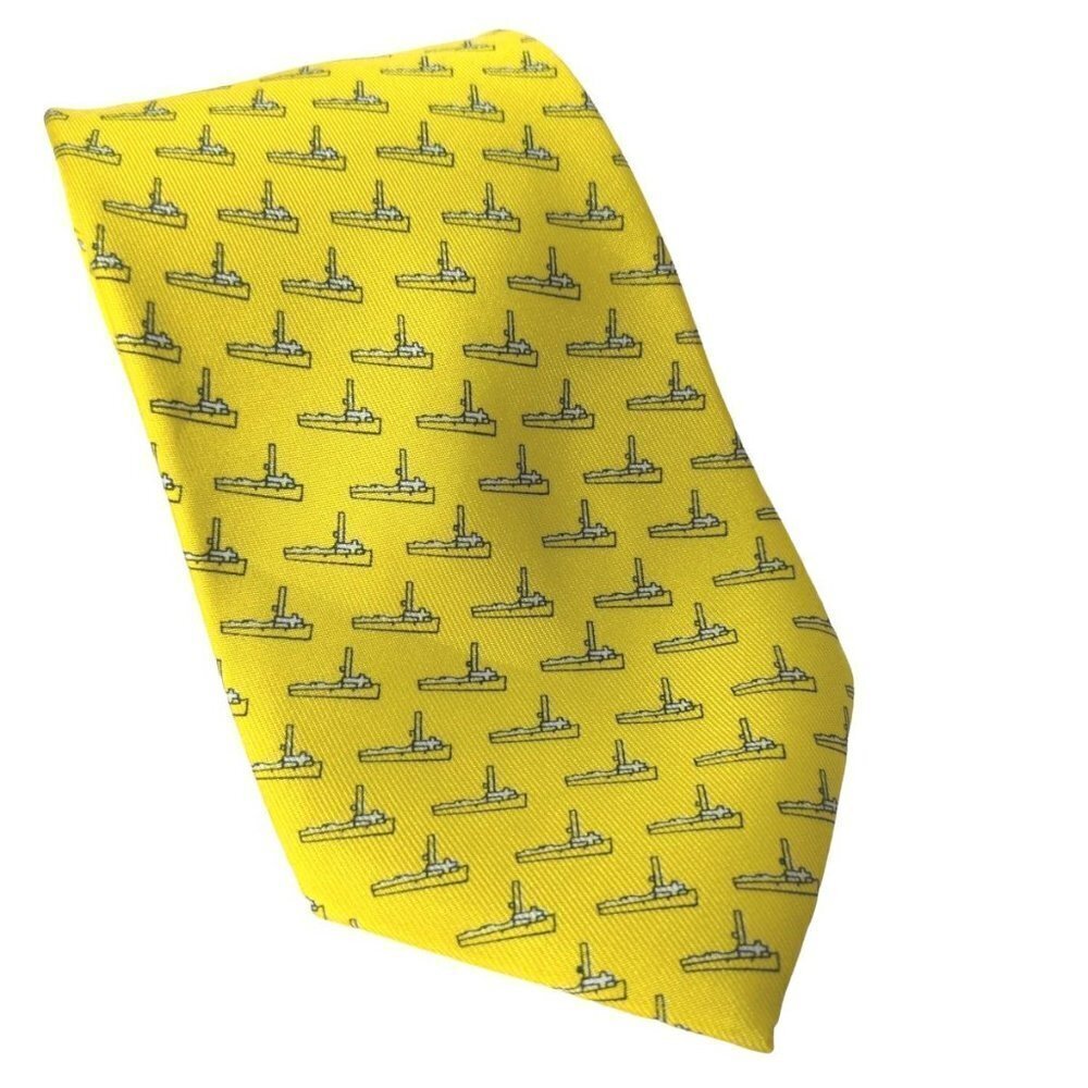 Rivah Southern Silk Necktie Yellow Ship Boat Nautical